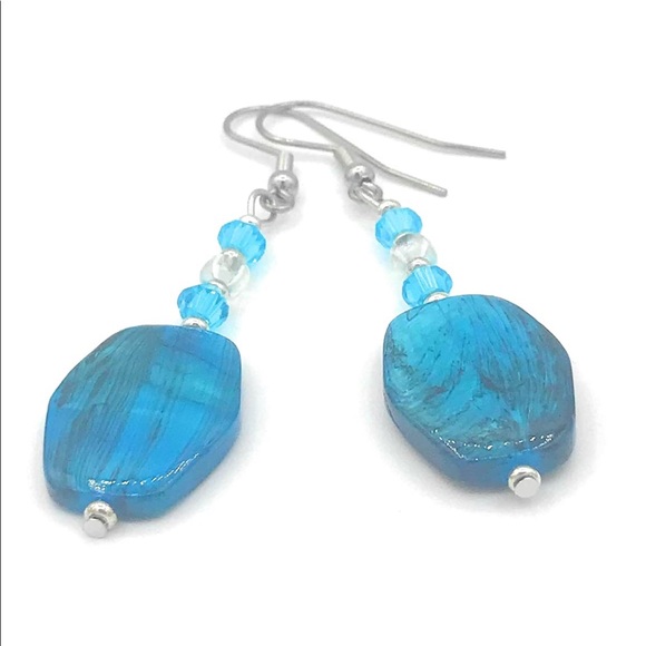 Blue Shell Dangle Earrings Handmade - Picture 2 of 4